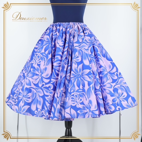 『送料無料』【日本製 フラダンス衣装】ブルー ALOHA STANDARDS アロハスタンダード パウスカート ティアレ柄 青 ピンク 花柄 紐 パニエ