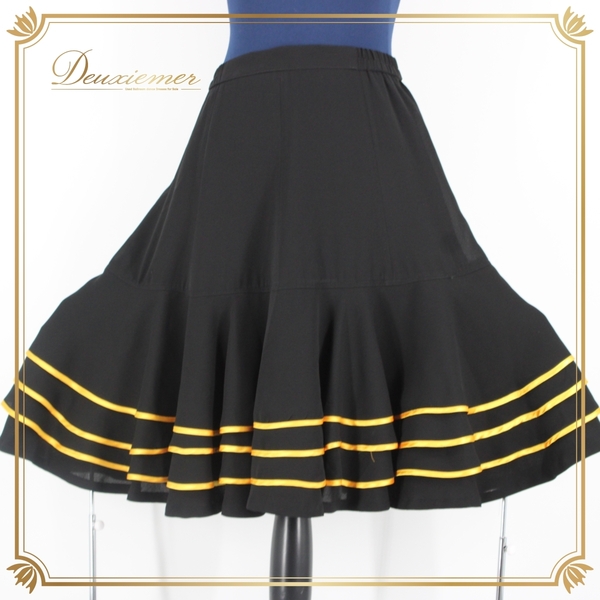 『送料無料』【美品 社交ダンス衣装】スカート レッスンウェア 練習着 Sanline サンリーヌ 黒 黄色 ブラック イエロー バイカラー かわいい