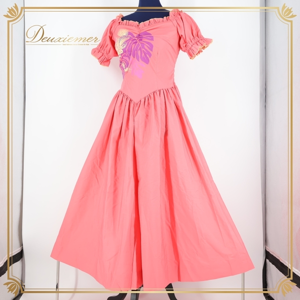『送料無料』【フラダンス衣装】ピンク Paondor パンドール ワンピース ドレス フリル レフア柄 花柄 シンプル ハワイアン アロハ かわいい