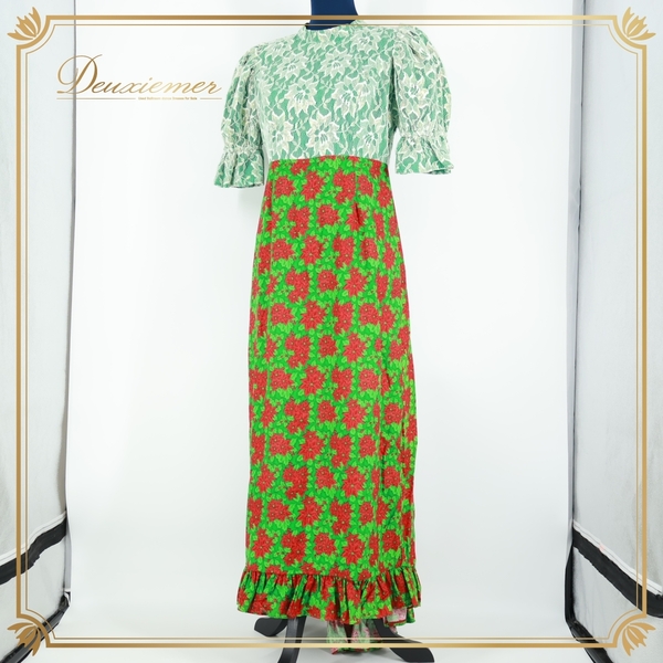 『送料無料』【ハワイ製 フラダンス衣装】グリーン T&L MUUMUU FACTORY ワンピース ドレス 緑 赤 白 レース 花柄 上品 キラキラ かわいい