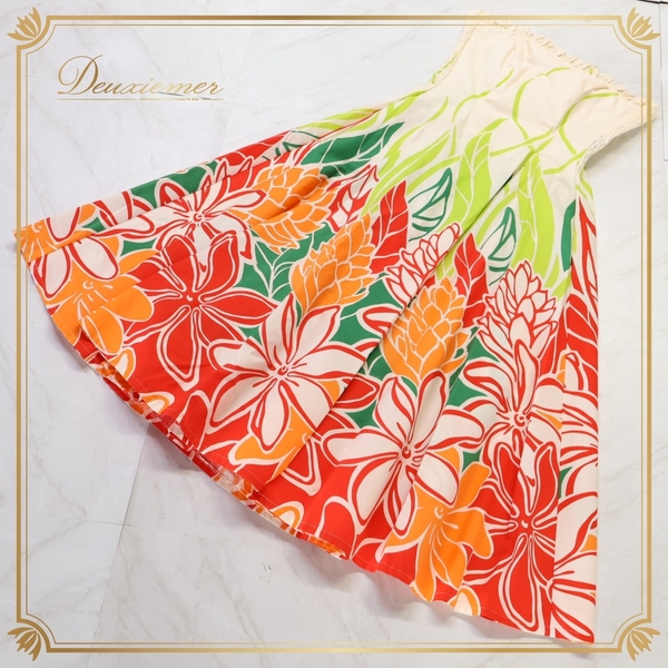 『送料無料』【フラダンス衣装】ホワイト ALOHA STANDARDS アロハスタンダード ワンピース ドレス 白 赤 オレンジ 花柄 フリル 黄緑 可愛い