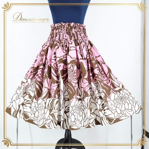『送料無料』【フラダンス衣装】ブラウン エムエムジェイ パウスカート 花柄 ピンク 白 茶 ホワイト ブラウン 華やか 鮮やか かわいい ゴム