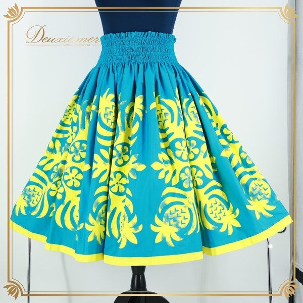 『送料無料』【日本製 フラダンス衣装】スカイブルー ALOHA STANDARDS アロハスタンダード パウスカート 水色 黄色 爽やか 明るい 花柄 青