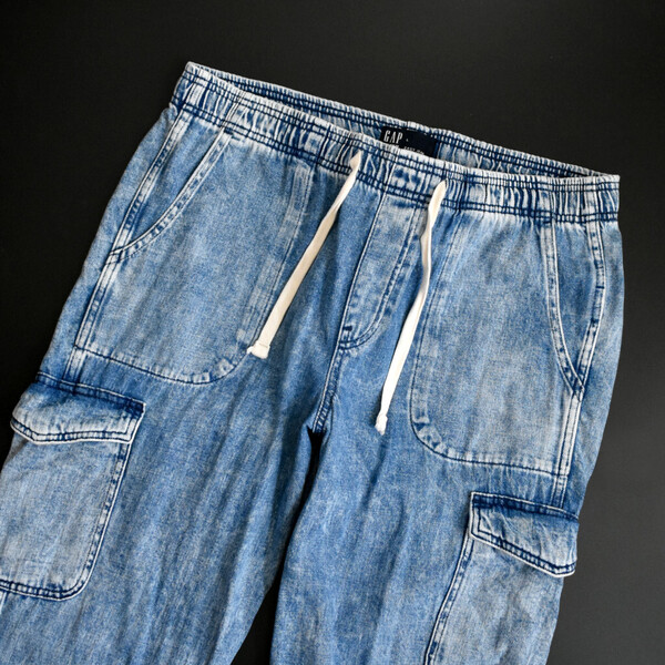 GAP ギャップ 24ss デニム カーゴパンツ イージーパンツ asid indigo L denim easy jean