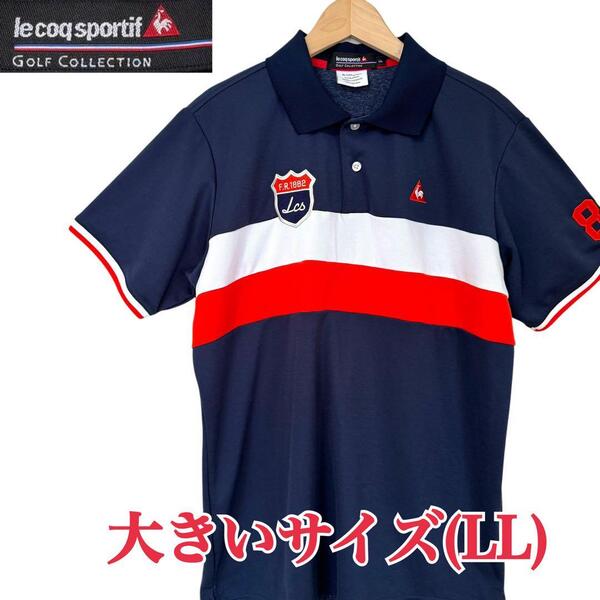 サイズ LL★le coq sportif golf collection★半袖ポロシャツ ゴルフウェア ネイビー ルコックゴルフコレクション メンズ T3009 古着公園