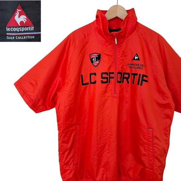 サイズL★le coq sportif golf collection★半袖ハーフジップジャケット ゴルフウェア オレンジ ルコックゴルフ メンズ T3013 古着公園
