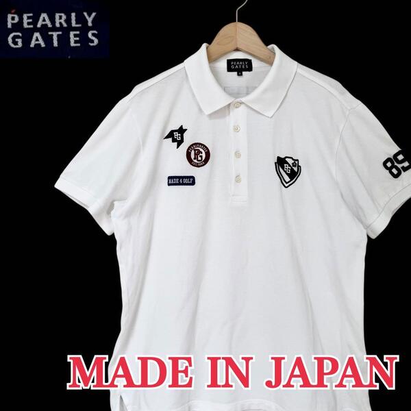 即決★サイズ6★PEARLY GATES★ 日本製半袖ポロシャツ 白 ホワイト ゴルフウェア パーリーゲイツ 大きいサイズ メンズ T3026 古着公園
