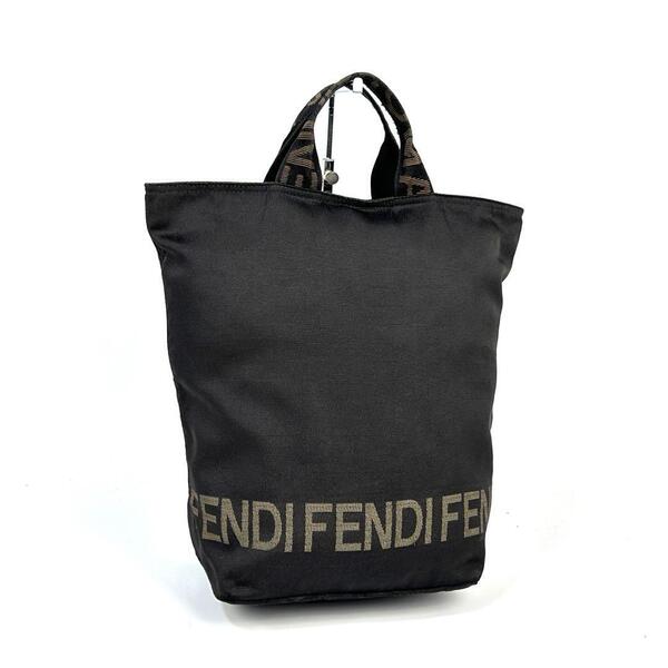 美品■Fendi フェンディ ロゴライン トートバッグ ハンドバッグ FF ナイロンキャンバス ブラック メンズ レディース ユニセックス 男女兼用