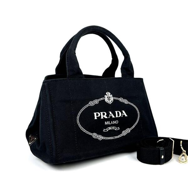 極美品■PRADA プラダ カナパ ハンドバッグ 2WAY ショルダーバッグ クロスボディ 肩掛け 斜め掛け ゴールド金具 デニム ブラック 男女兼用