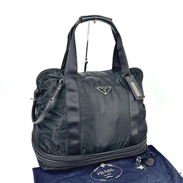 希少■PRADA プラダ ハンドバッグ ボストンバッグ テスートナイロン 三角ロゴ トライアングル A4 収納可 大容量 ブラック ユニセックス