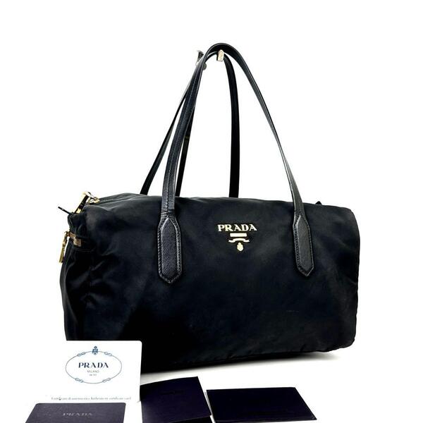 希少■PRADA プラダ ハンドバッグ トートバッグ テスートナイロン 三角ロゴ トライアングル 裏地総柄 ブラック メンズ レディース 男女兼用