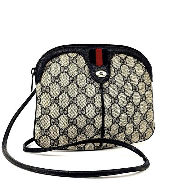 美品■GUCCI グッチ ショルダーバッグ クロスボディ 肩掛け 斜め掛け シェリーライン PVC レザー ネイビー メンズ レディース 男女兼用