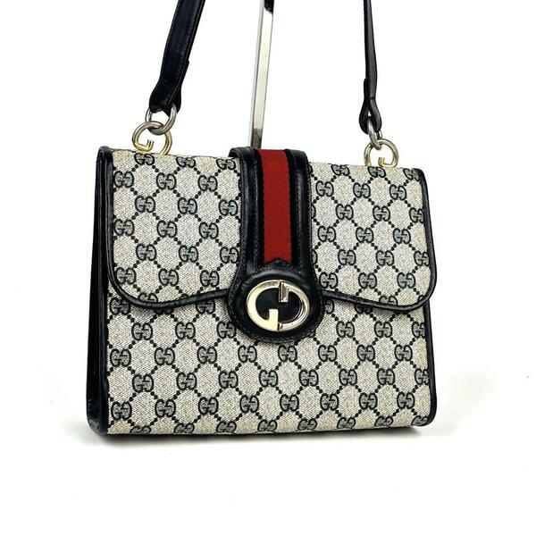 美品■GUCCI グッチ ショルダーバッグ 肩掛け GGスプリーム ビッグロゴ シェリーライン ネイビー メンズ レディース ユニセックス 男女兼用