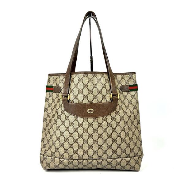 人気■GUCCI グッチ ハンドバッグ トートバッグ GGスプリーム シェリーライン ゴールド金具 PVC レザー ブラウン ユニセックス 男女兼用
