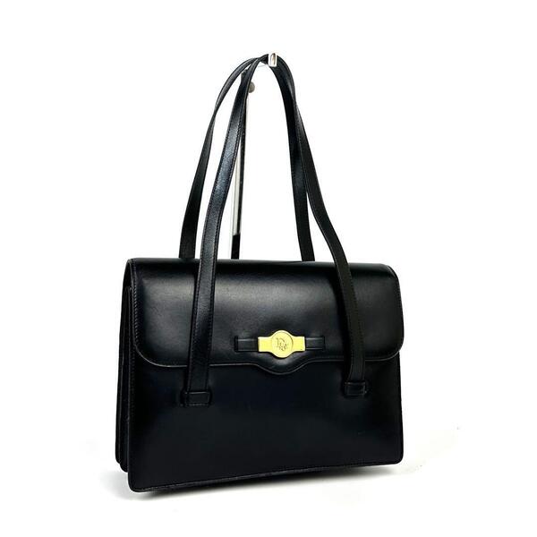 美品■Christian Dior クリスチャンディオール ディオール ハンドバッグ ロゴマーク ゴールド金具 レザー ブラック ユニセックス 男女兼用