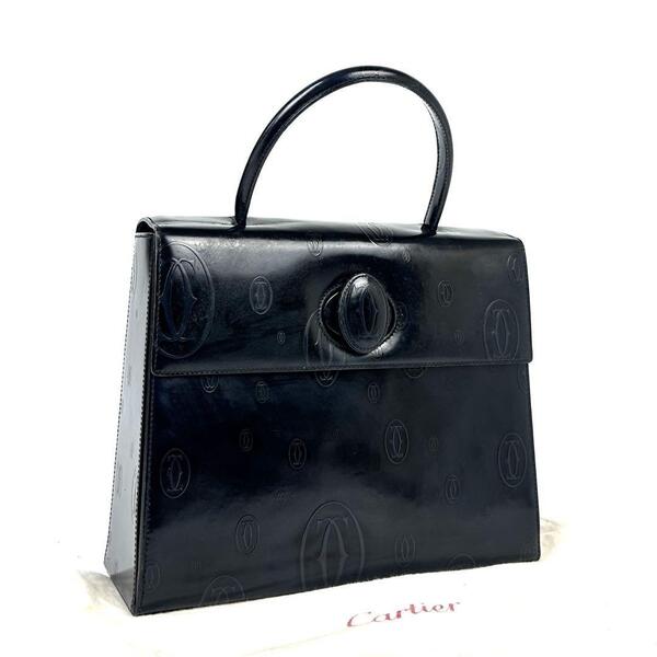 人気■Cartier カルティエ マストライン マストドゥ ハンドバッグ ハッピーバースデー レザー エナメル 紺 メンズ レディース 男女兼用