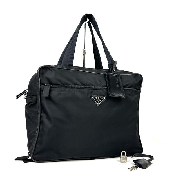 人気■PRADA1 プラダ ビジネスバッグ ブリーフケース 三角ロゴ トライアングル テスートナイロン 黒 鍵付き メンズ レディース 男女兼用