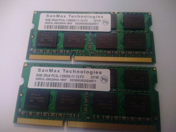 SanMax 【低電圧】 合計16GB(8GB×2枚) PC3L-12800S SKhynix chip ほぼ揃いペア 3636-3639 送料無料