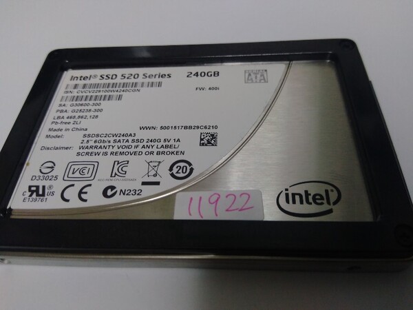 ■ SSD ■ 240GB (11922時間) Intel 520 Series 正常判定 送料無料