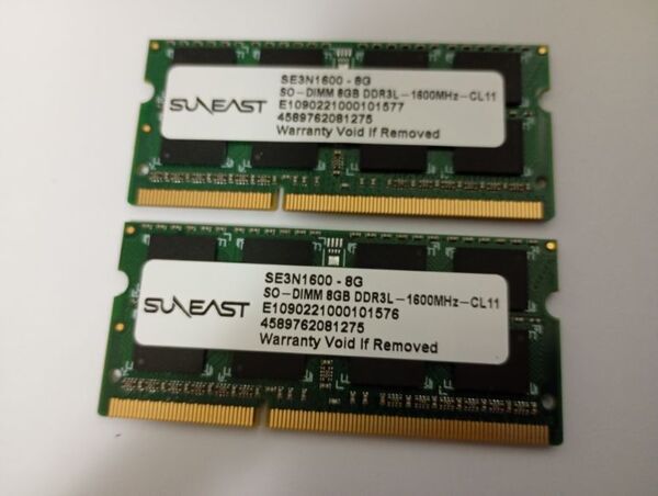 旭東 SunEast 【低電圧】 合計16GB(8GB×2枚) PC3L-12800S 揃いペア 1576-1577