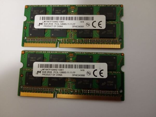 Micron 【低電圧】 合計16GB(8GB×2枚) PC3L-12800S 揃い 1418