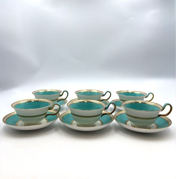 WEDGWOOD ウェッジウッド 壺印 英国製 ユーランダー パウダー ターコイズ ティー カップ&ソーサー 6客セット