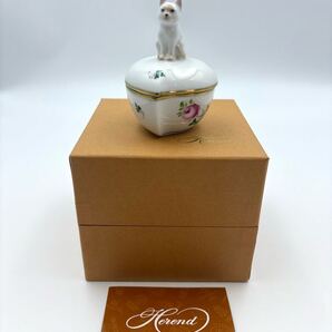 未使用保管品 HEREND HVNGARY ヘレンド ハンガリー 猫 ハート型 ウィーンの薔薇 小物入れ ボンボニエール 箱付