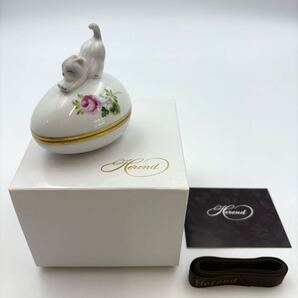 未使用保管品 HEREND ヘレンド ウィーンの薔薇 シンプル たまごボックス ブチネコ 猫たまご型 ミニ 小物入れ ボンボニエール 箱付
