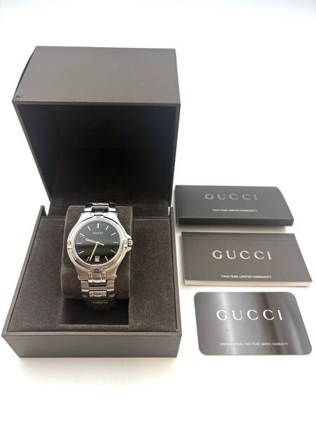 稼働品 GUCCI グッチ 9040M ブラック文字盤 SS ステンレス デイト クオーツ メンズ レディース ユニセックス 腕時計 箱付