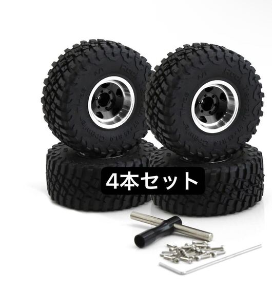 1.0インチ ビードロックホイールとタイヤ 4本 RC 1:24 1:18スケールロッククローラー ラジコン SCX24 FMS FCX24 TRX4M Axial AX24 パーツ