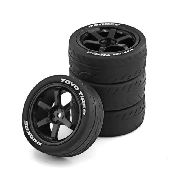 黒 直径68mm ラジコン RC HPI 京商 1/10 ラリー ドリフト xv01 tt02タミヤMF01X RC4WD XV02 CR01汎用 ホイール タイヤ 4本セット パーツ