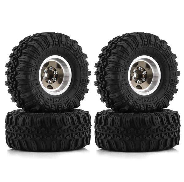 1.0 ビードロックホイールとタイヤ 1:24 1:18スケールロッククローラー ラジコン SCX24 FMS FCX24 TRX4M Axial AX24 90081 Gladiator 4個RC