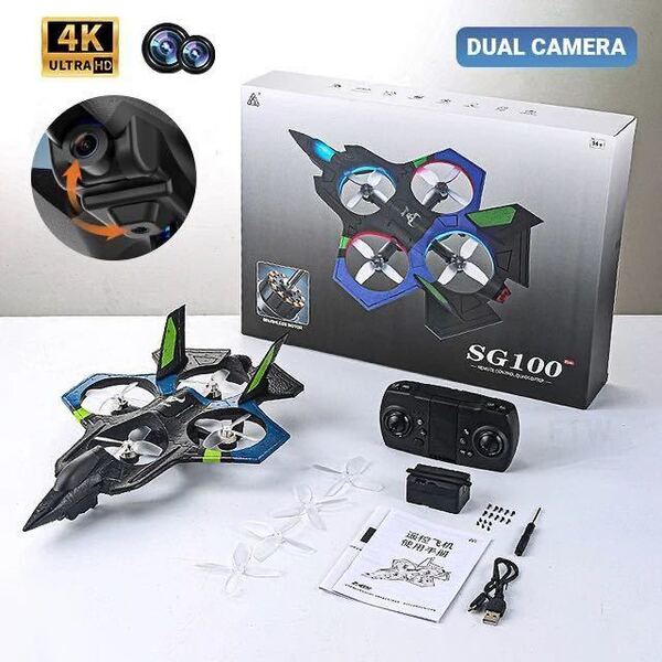 バッテリー2本 ブラシレスモーター デュアル電動調整カメラ 自主測位 ラジコン飛行機 RC ドローン 小型室内 子供 ファイター Sg100plus2