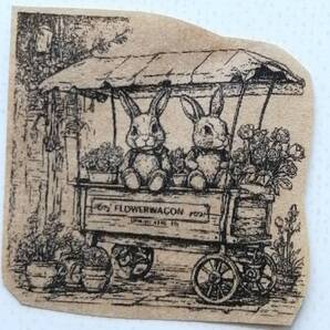 570 うさぎ フラワーワゴン はんこ ハンコ ヴィンテージ アンティーク スタンプ ゴム印 ラバースタンプ イラスト 兎 ウサギ ラビット 花