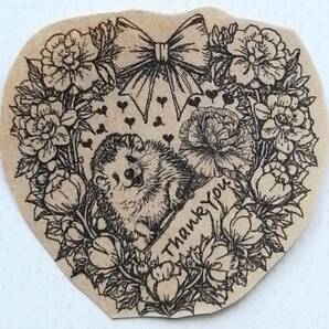 970 はりねずみ thankyou ハート カーネーション フラワーリース はんこ ハンコ ヴィンテージ アンティーク スタンプ 母の日 ハリネズミ