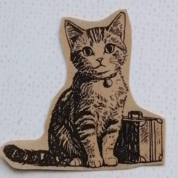 982 猫 トランク はんこ ハンコ ヴィンテージ アンティーク スタンプ イラスト ゴム印 レトロ 旅行 トラベル 遠足 旅行バッグ ネコ ねこ