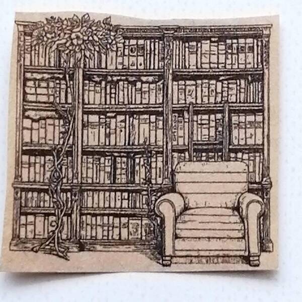 1000 本棚 ⑧ 花 はんこ ハンコ ヴィンテージ アンティーク スタンプ イラスト ゴム印 レトロ 読書 図書館 図書室 本 椅子 ドールハウス