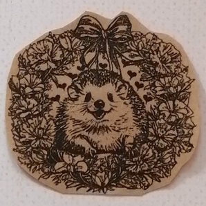 956 はりねずみ カーネーション フラワーリース はんこ ハンコ ヴィンテージ アンティーク スタンプ ゴム印 イラスト 母の日 ハリネズミ 花