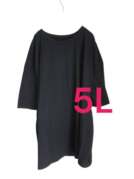 ★送料無料 D49 美品 【2XL・5L】 ブラック 背中プリント カットソー 半袖 大きいサイズ ゆうパケットポスト