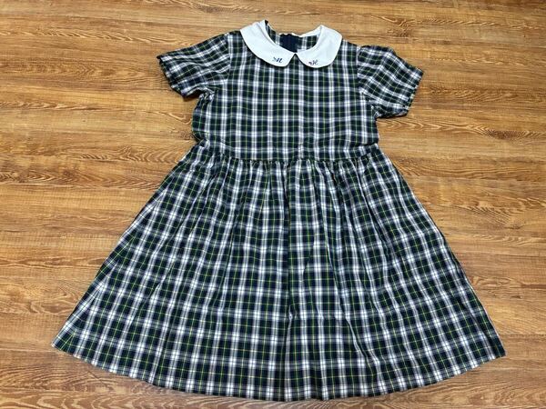 ミキハウス 半袖ワンピース 130センチ 子供服 キッズ 女の子女子 チェック柄 襟刺繍 フォーマルにも