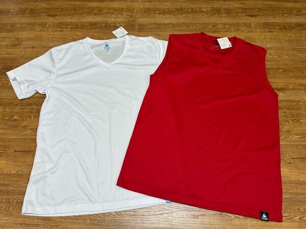 タグ付き ルコックスポルティフ トップス 2枚セット サイズLL メンズ 白 赤 半袖Tシャツ タンクトップ ノースリーブシャツ 無地 Vネック