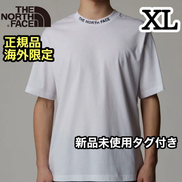 ノースフェイス THE NORTHFACE Tシャツ メンズ 半袖 ZUMU TEE 首元 ラバーロゴ リブ クルーネック 海外限定 正規品 L XL ホワイト 白