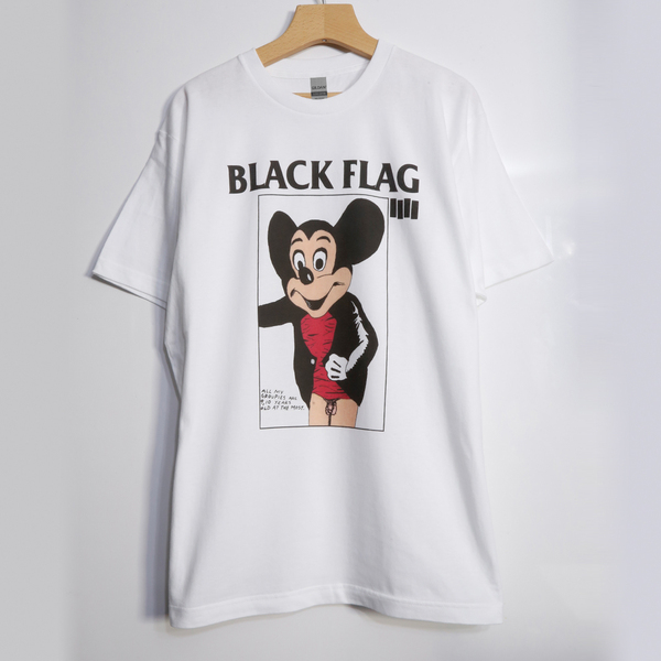 Lサイズ BLACK FLAG ブラックフラッグTシャツ 白 ネズミ パンク パンクアーティスト ミッキー