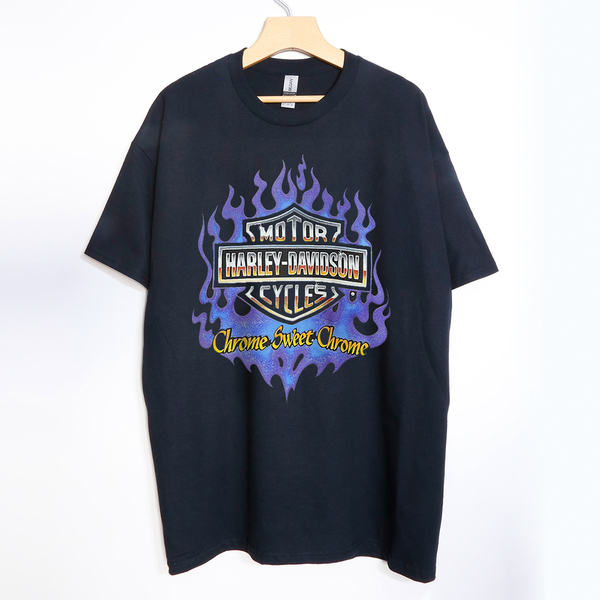 カニエウエスト ハーレーダビッドソン HARLEY DAVIDSON Chrome Sweet Chrome ブルー フレイム L Tシャツ