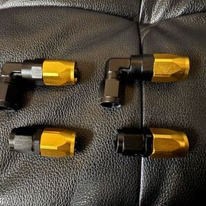 4個セット AN6 オイルクーラー ホースエンド フィッティング 0° 90° 継手 #6 検 アールズ アクティブ PLOT Setrab アルミ 黒×金