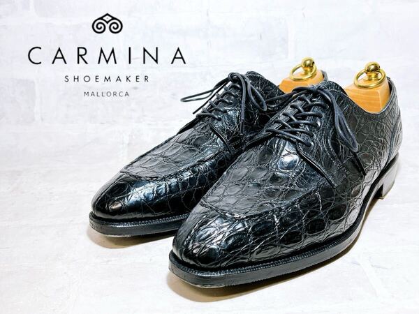貴重!!【極美品】CARMINA カルミナ 最高級 リアルクロコダイル Uチップ ビジネスシューズ 黒 ワニ革 UK8(約26.5cm)メンズ 紳士靴