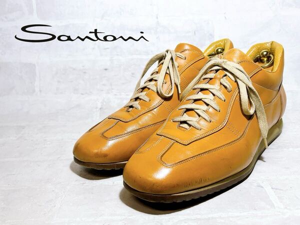 イタリア製【高級】Santoni サントーニ 上質 レザースニーカー 本革 茶 UK7.5(約26cm)メンズ 紳士靴