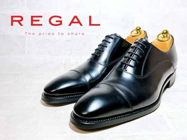 1回着【極美品】REGAL リーガル 高級 ストレートチップ ビジネスシューズ グッドイヤー製法 レザー 黒 25cm メンズ 紳士靴