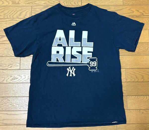 MLB NEW YORK YANKEES #99 AARON JUDGE MEN’S SHORT SLEEVE T-SHIRTS (Majestic) size-L(着丈68身幅53) 中古 送料無料 NCNR