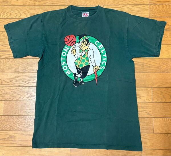 NBA BOSTON CELTICS #34 “PIERCE” MEN’S SHORT SLEEVE T-SHIRTS (Majestic 90”s〜00”s) size-L(着丈74身幅52) 中古 送料無料 NCNR